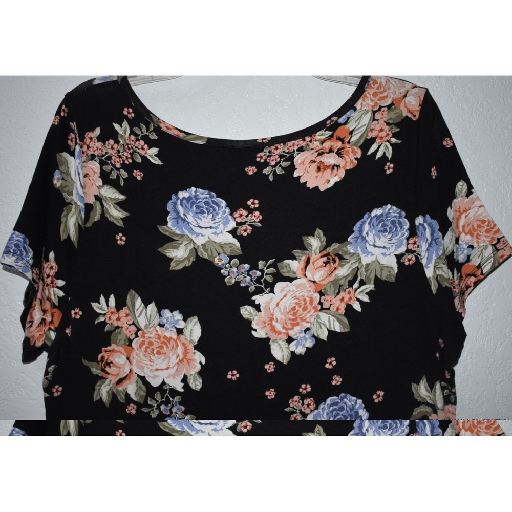 TORRID 0X Soft Stretch Tunic BABYDOLL Scoop Neck High/Low Hem Button Front Black - Picture 4 of 16
